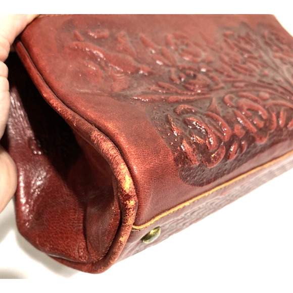 Vintage red tooled leather handbag purse Boho southwestern unique retro bag - Picture 12 of 12
